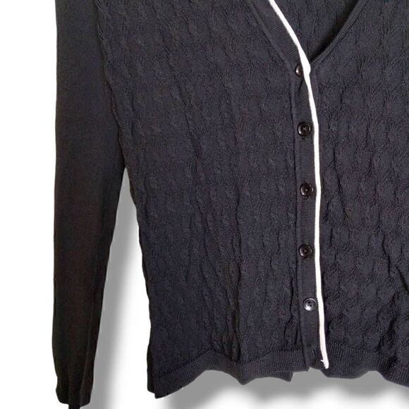 Emma James Womens Sweater Sz Small Black Textured Knit Button Cardigan Vtg - Picture 2 of 10